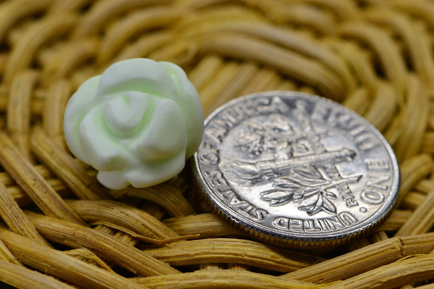 Lemon Chrysoprase Rose Carved Beads: 12mm Flower Beads, Jewelry Making - 6 pc