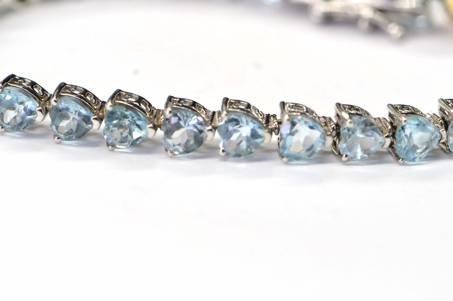 Sterling Silver Multi-Gemstone Heart Bracelet, Rainbow Birthstone