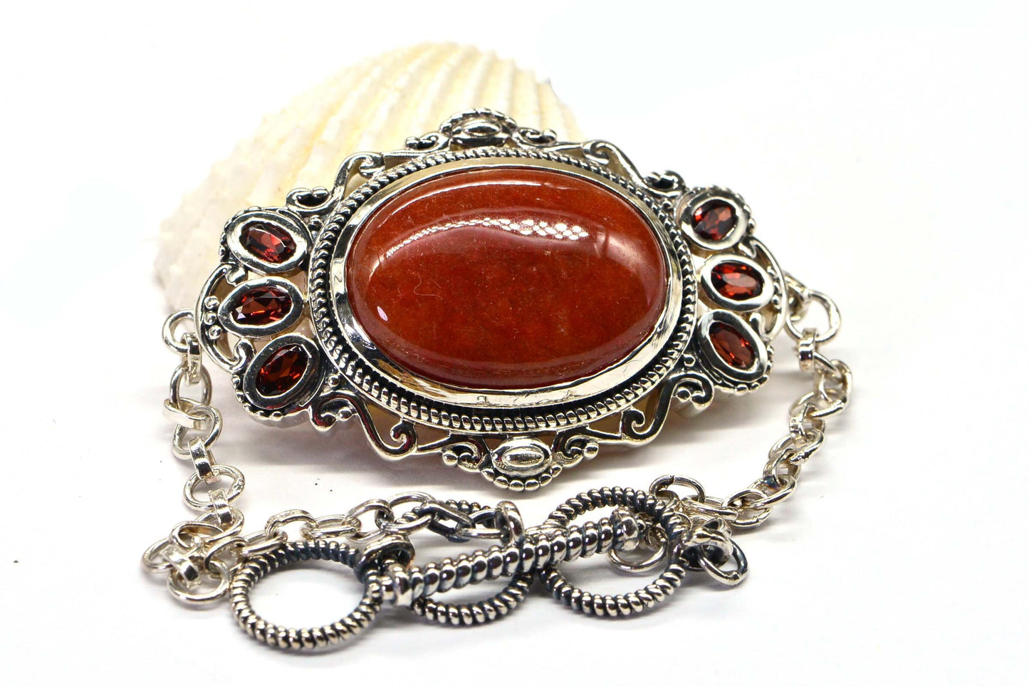 Red Jade Garnet Sterling Silver Bracelet: Oval Gemstone Design