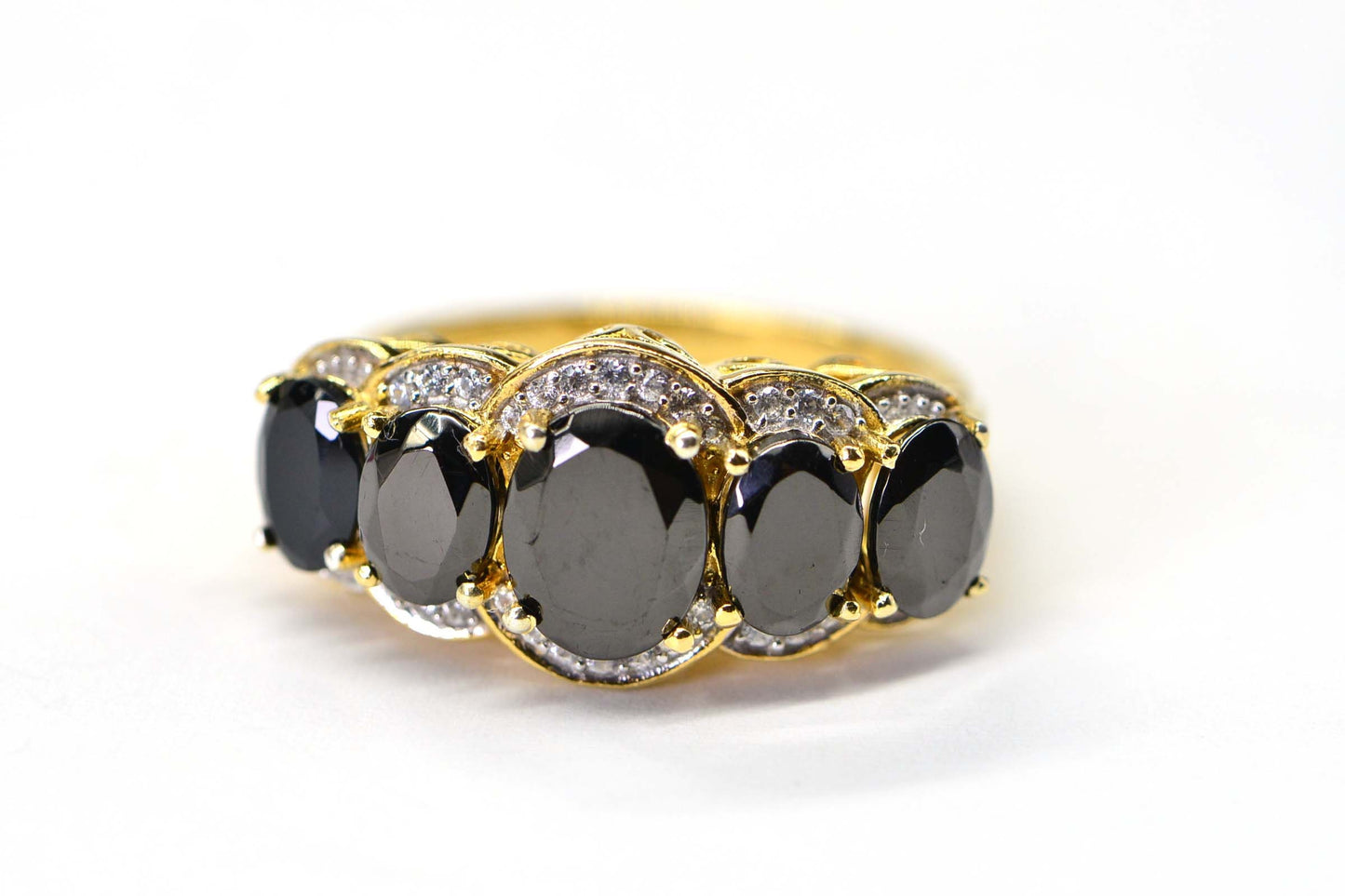 Black Onyx Cluster Ring: 14K Yellow Gold Vermeil Filigree Ring