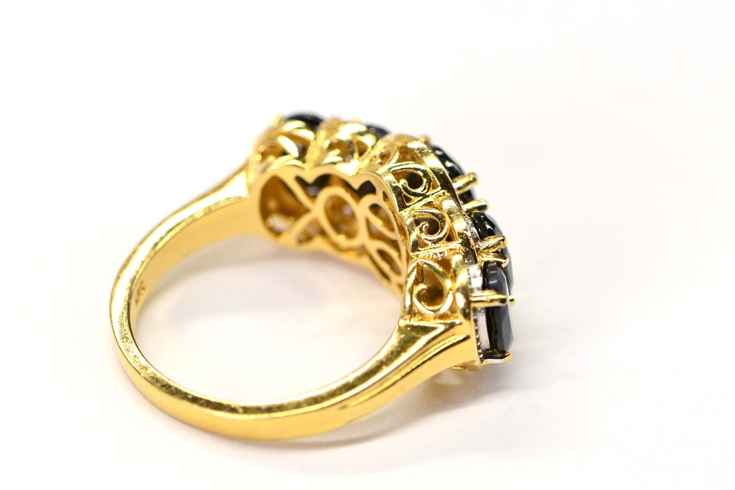 Black Onyx Cluster Ring: 14K Yellow Gold Vermeil Filigree Ring