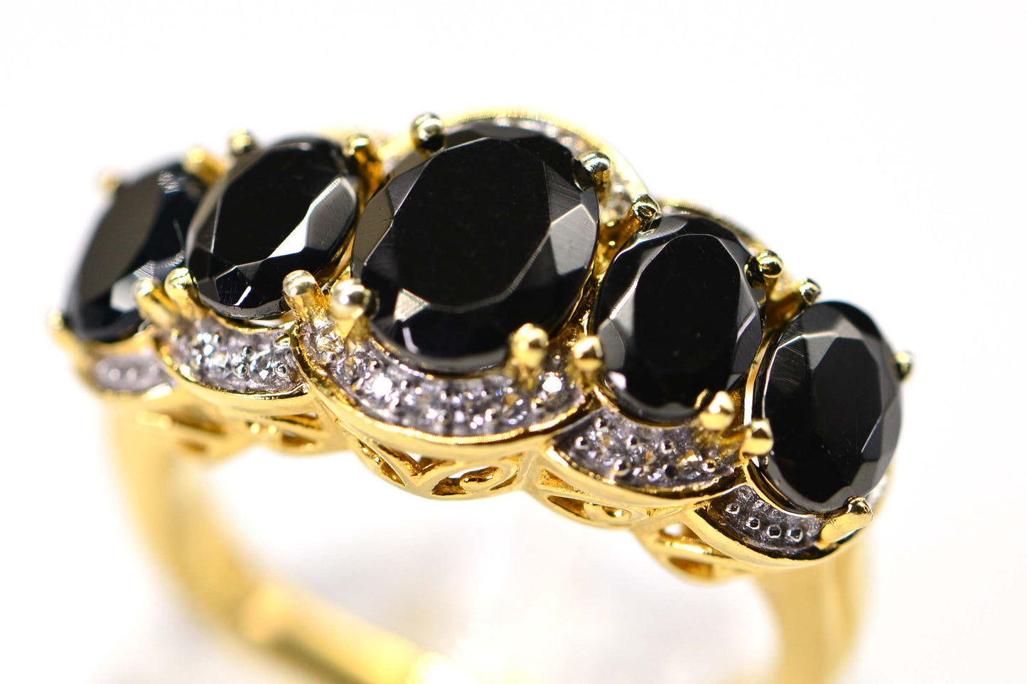 Black Onyx Cluster Ring: 14K Yellow Gold Vermeil Filigree Ring