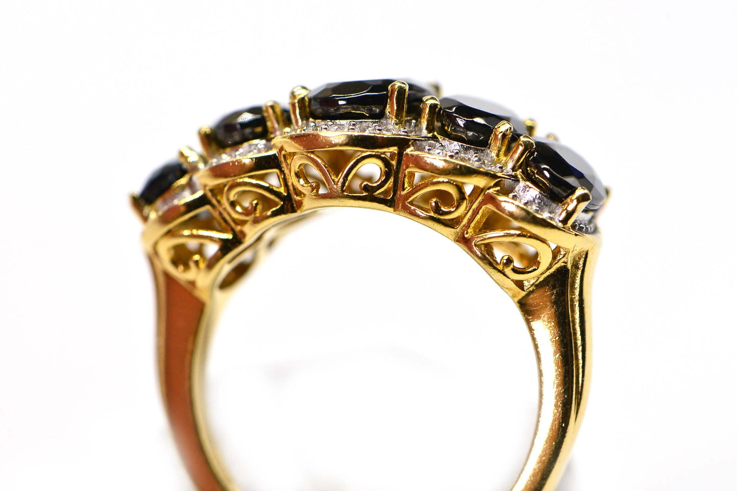 Black Onyx Cluster Ring: 14K Yellow Gold Vermeil Filigree Ring