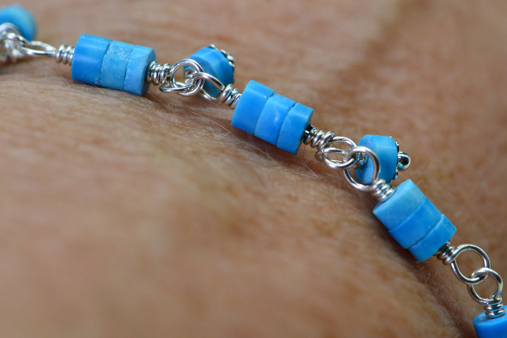 Arizona Turquoise Sleeping beauty Bracelet Sterling silver Wire Wrapped  Gemstone Jewelry stacked bracelet