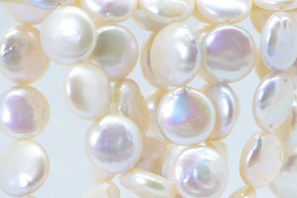 White Coin Pearl Beads: 12mm Freshwater Jewelry Supplies