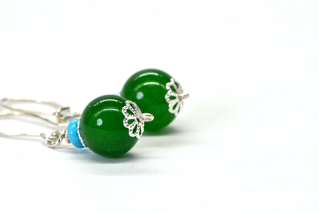 Sterling Silver Jade Earrings: Turquoise Accent Dangle Earrings