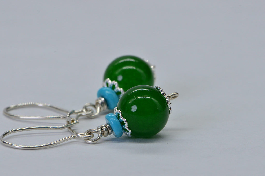 Sterling Silver Jade Earrings: Turquoise Accent Dangle Earrings