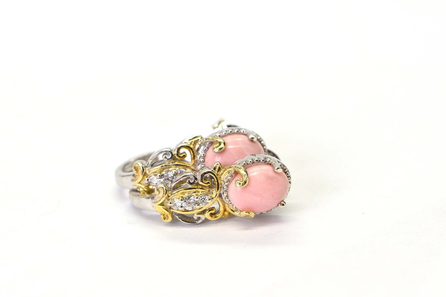 Pink Coral Sterling Silver Stud Earrings, Rhodium Finish