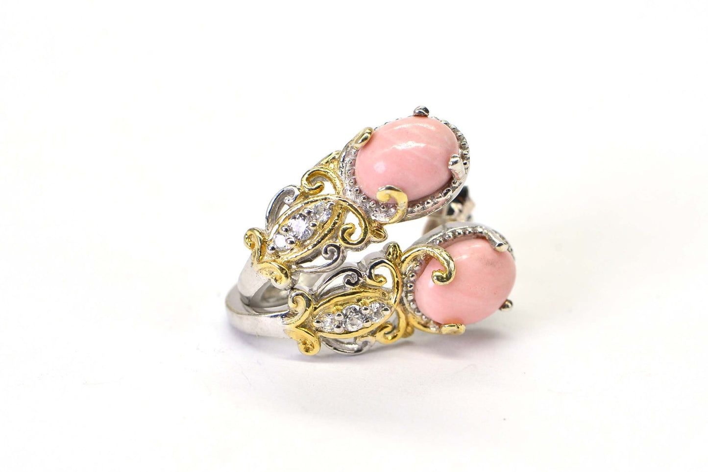 Pink Coral Sterling Silver Stud Earrings, Rhodium Finish