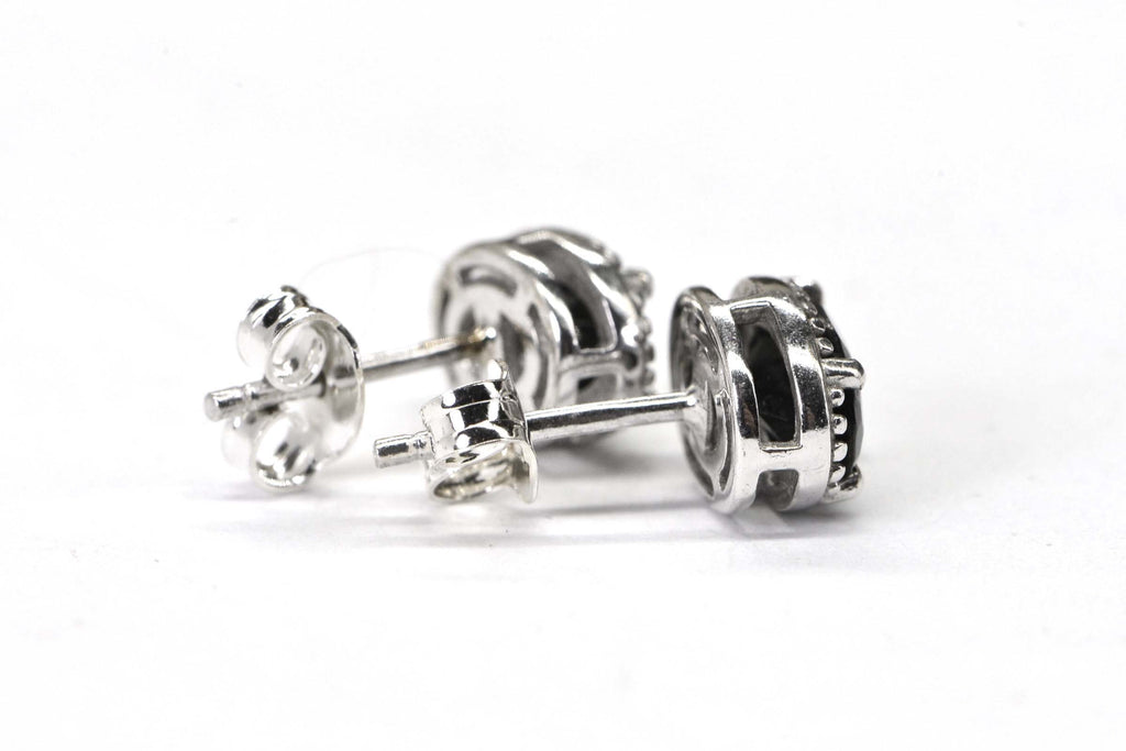 Oval Black Spinel  Stud Earrings Rhodium Over Sterling Silver Medium Size Post Earrings