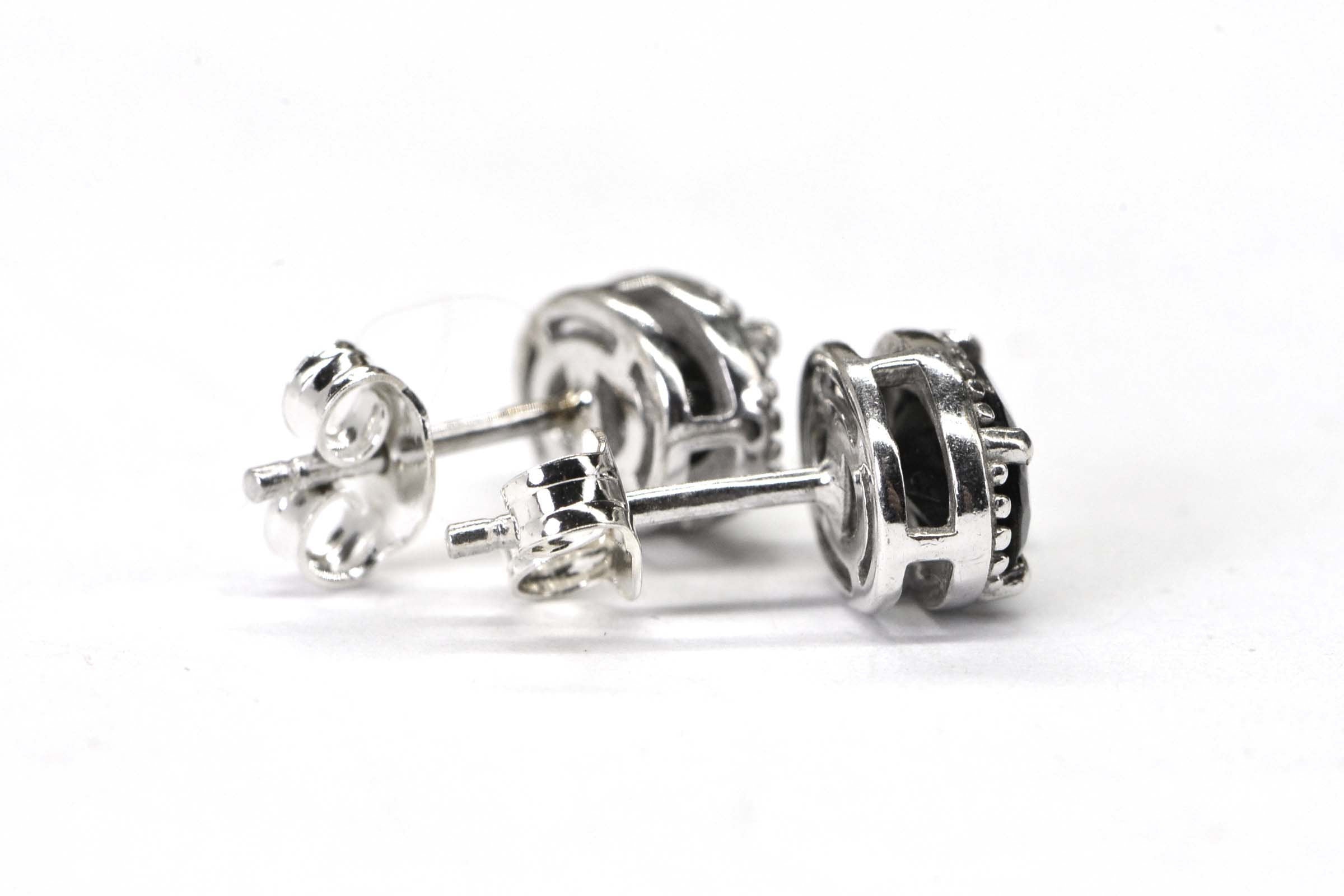 Oval Black Spinel  Stud Earrings Rhodium Over Sterling Silver Medium Size Post Earrings