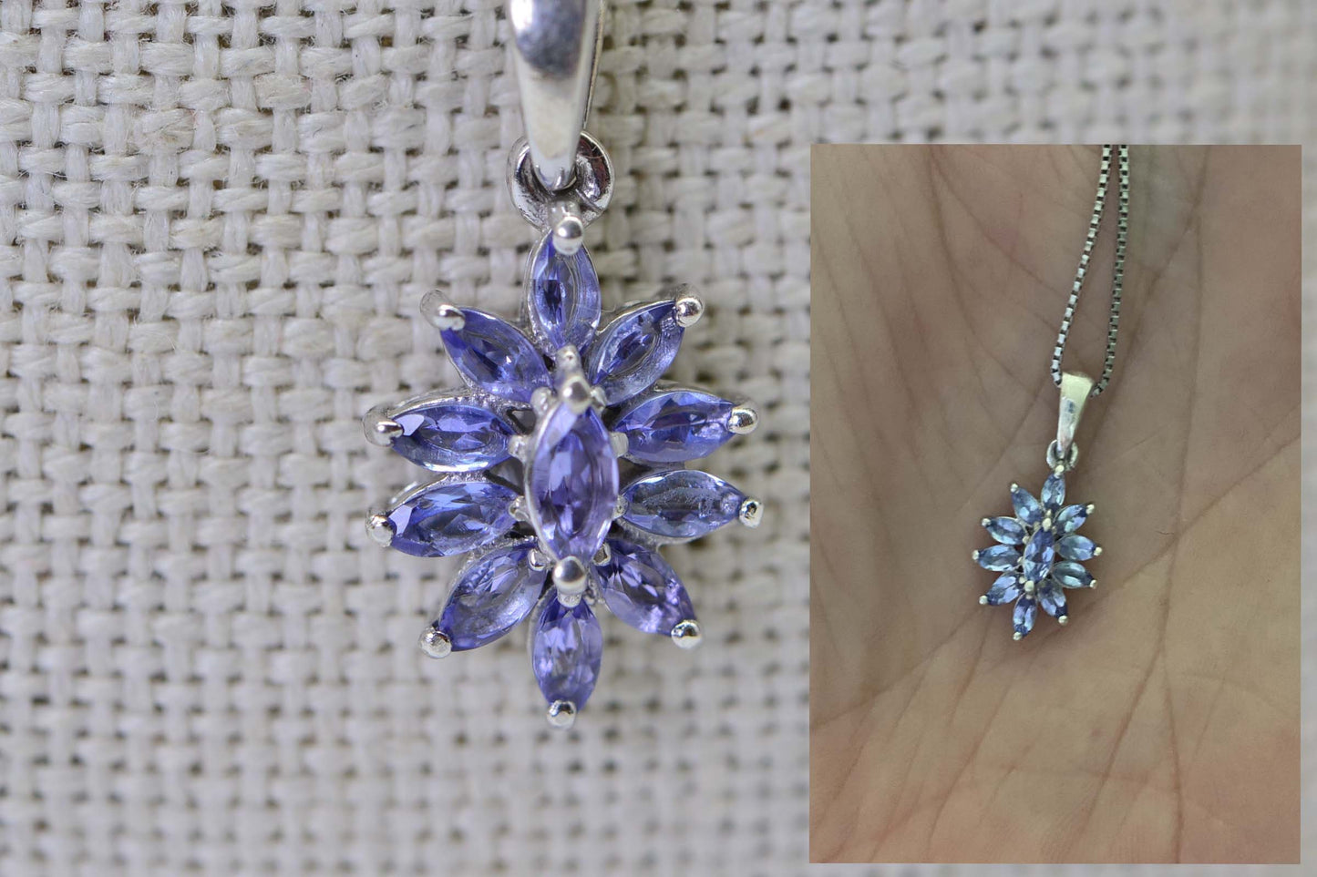 Tanzanite Rhodium Over Sterling Silver Multi Stone  Pendant  Birthstone Jewelry Vintage Pendant