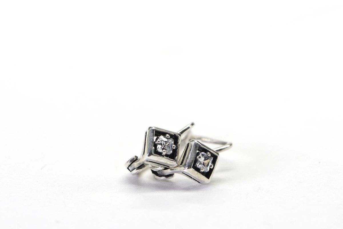 Vintage 1990 Sterling Silver Princes Cut Diamond  Hinge Back Diamond Style Earrings