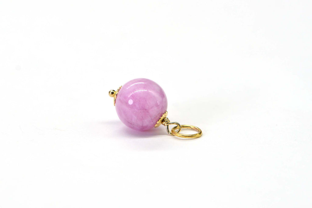 Kunzite Wire wrapped bead 10mm Sphere Ball Dangle 14K Yellow Gold Filled