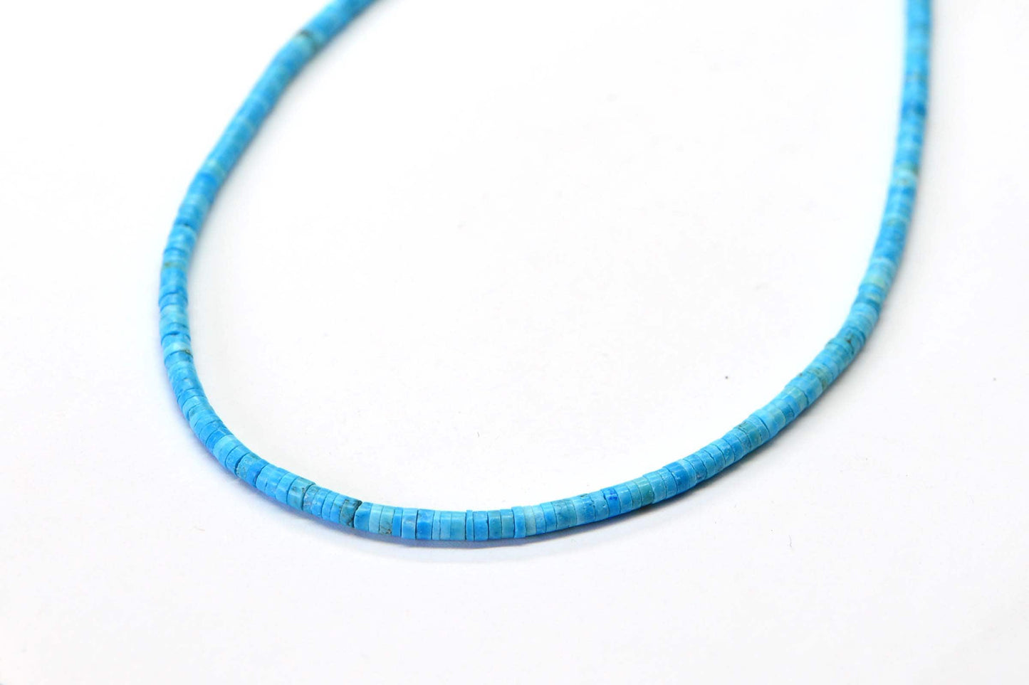 Sleeping Beauty Turquoise Heishi Necklace, Sterling Silver Clasp