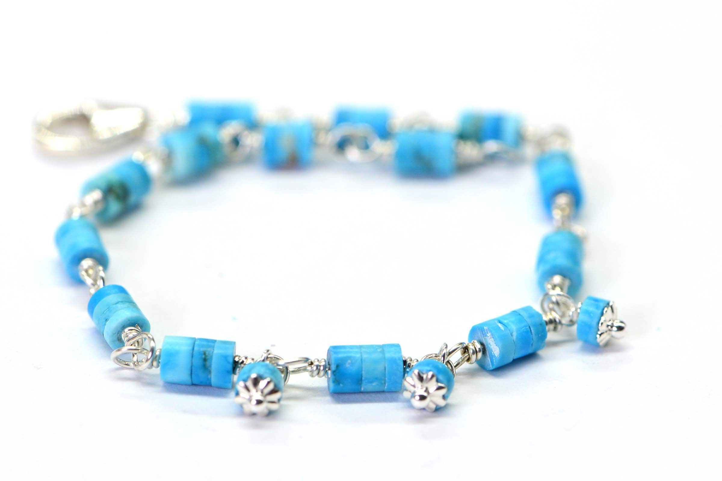 Arizona Turquoise Sleeping beauty Bracelet Sterling silver Wire Wrapped  Gemstone Jewelry stacked bracelet