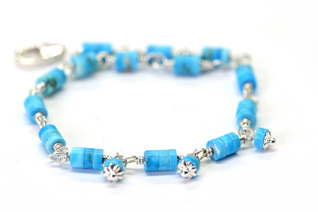Arizona Turquoise Sleeping beauty Bracelet Sterling silver Wire Wrapped  Gemstone Jewelry stacked bracelet