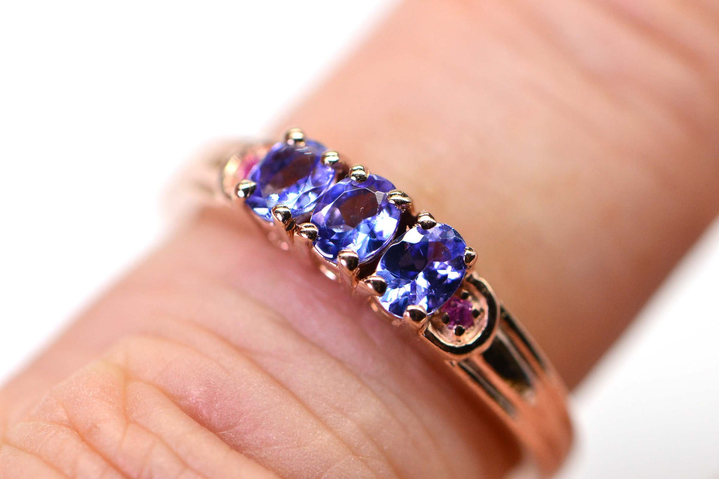 Real Tanzanite Pink Sapphire Ring: 14K Rose Gold Over Sterling Silver