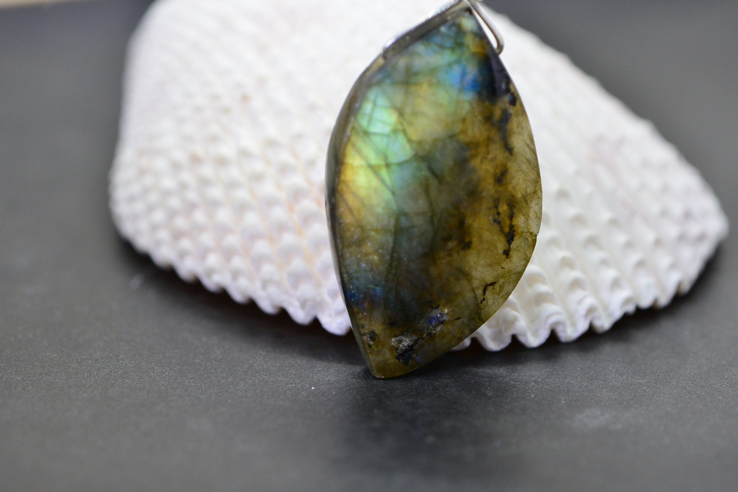 Blue Flash Labradorite Pendant: Sterling Silver Wire Wrap Teardrop