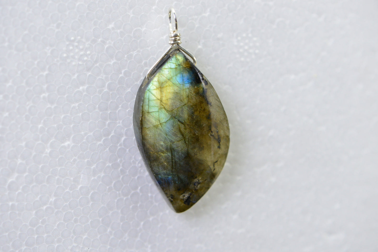 Wire Wrapped Labradorite Pendant: Teardrop Gemstone Dangle Charm