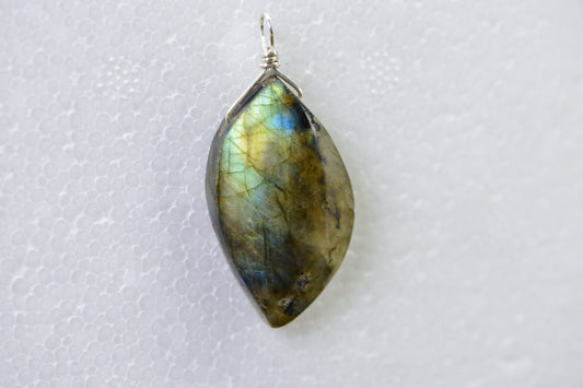 Wire Wrapped Labradorite Pendant: Teardrop Gemstone Dangle Charm