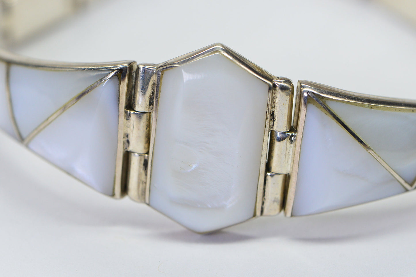 Vintage Mexico 950 Sterling Silver Mother of Pearl Inlay Bracelet