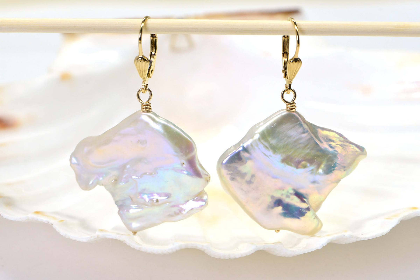 Large Baroque Pearl Earrings: 14K Gold Filled, Freshwater Pearl