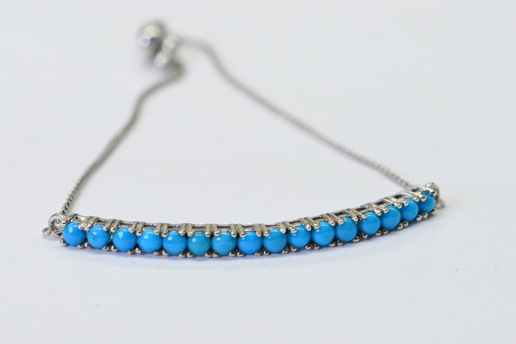 Sleeping Beauty Turquoise Bar Bracelet: Sterling Silver Adjustable Bolo
