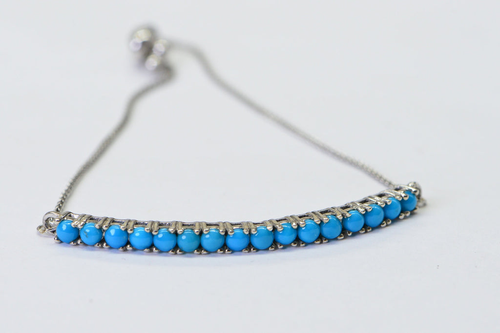 Sleeping Beauty Turquoise Bar Bracelet: Sterling Silver Adjustable Bolo