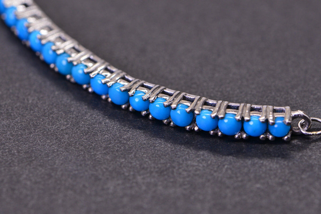Sleeping Beauty Turquoise Bar Bracelet: Sterling Silver Adjustable Bolo