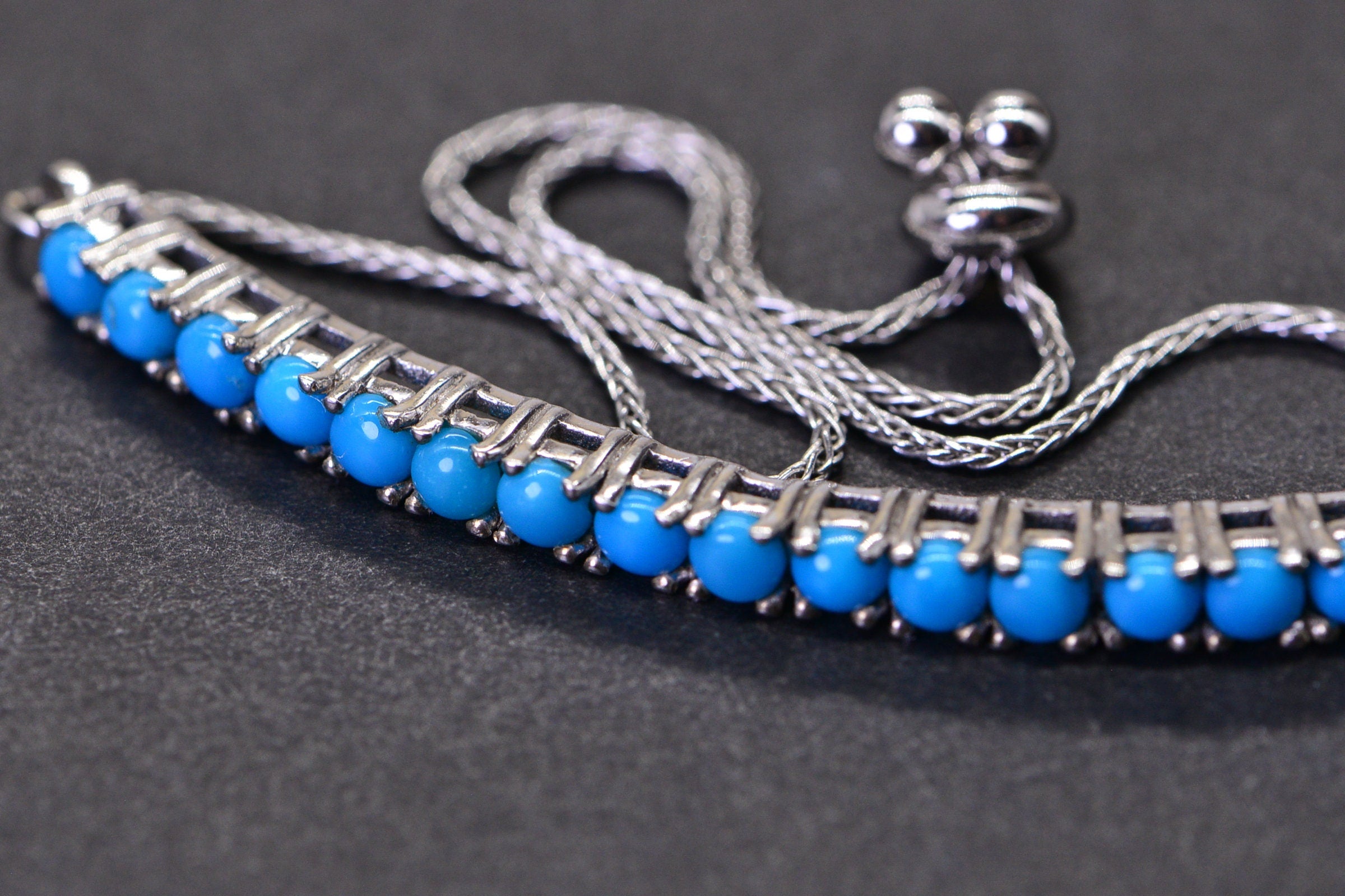 Sleeping Beauty Turquoise Bar Bracelet: Sterling Silver Adjustable Bolo