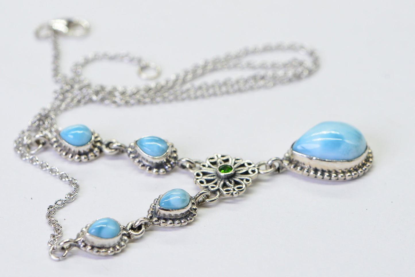 Blue Larimar Teardrop Necklace, Sterling Silver, Dominican Gemstone