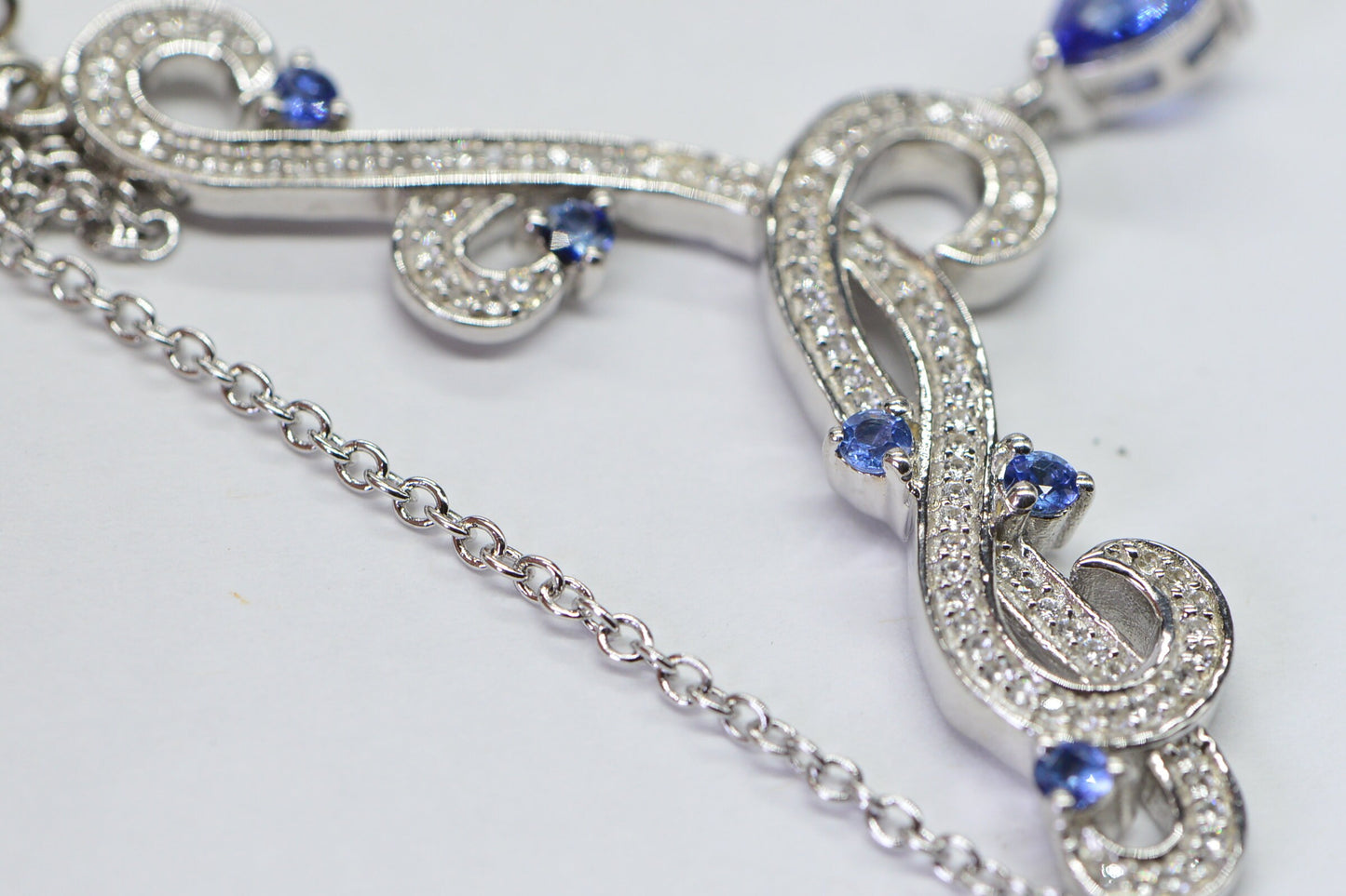 Blue Topaz Tanzanite Sterling Silver Necklace - Halo Style