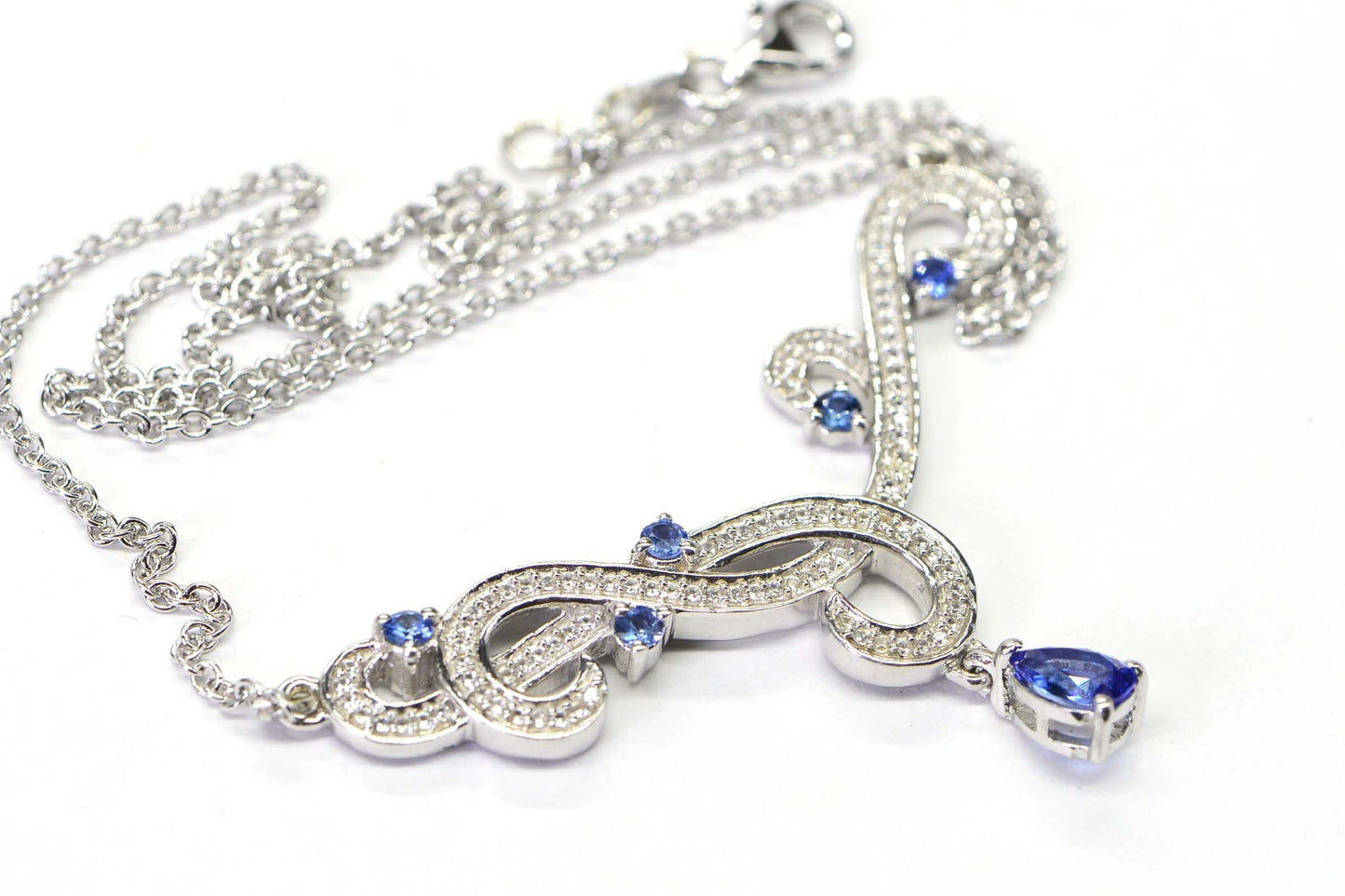 Blue Topaz Tanzanite Sterling Silver Necklace - Halo Style