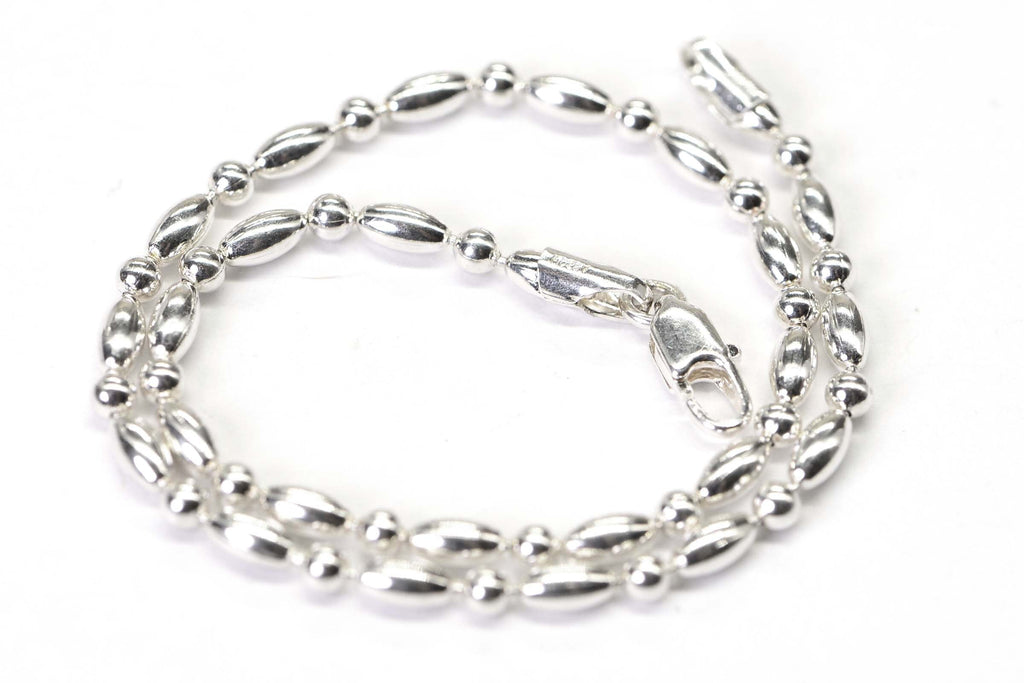 Sterling Silver Beaded Bracelet: Multi-Shape Anklet