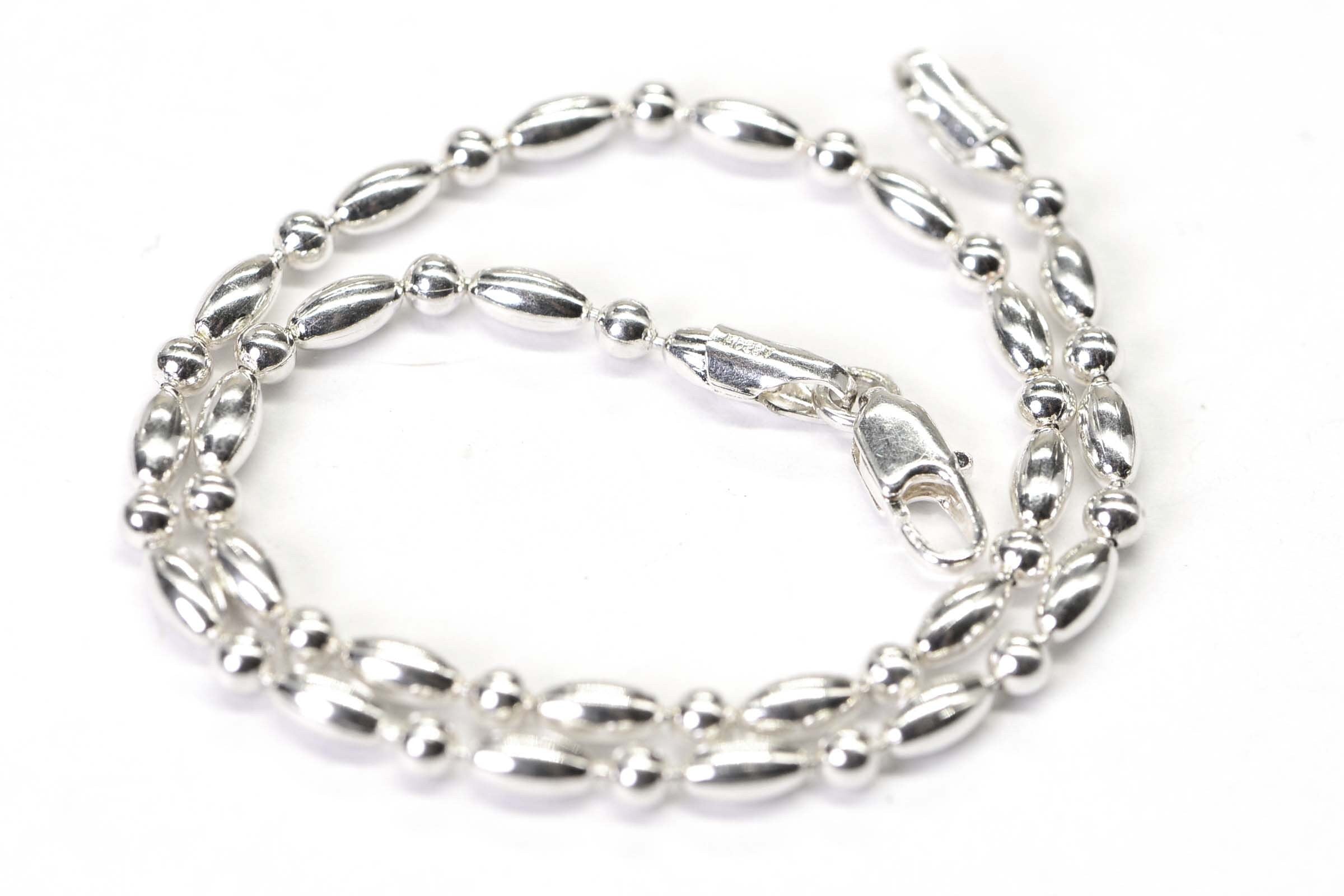 Sterling Silver Beaded Bracelet: Multi-Shape Anklet