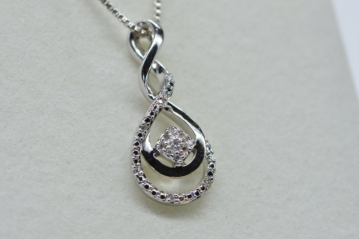 Real Diamond Celtic Knot Style  Pendant Sterling Silver Necklace 18 inch Vintage Diamond Jewelry