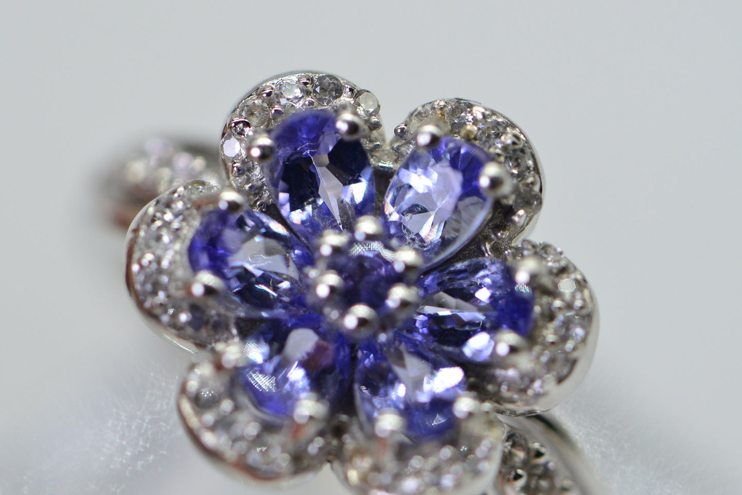 Tanzanite Flower Ring: Sterling Silver Halo, December Birthstone