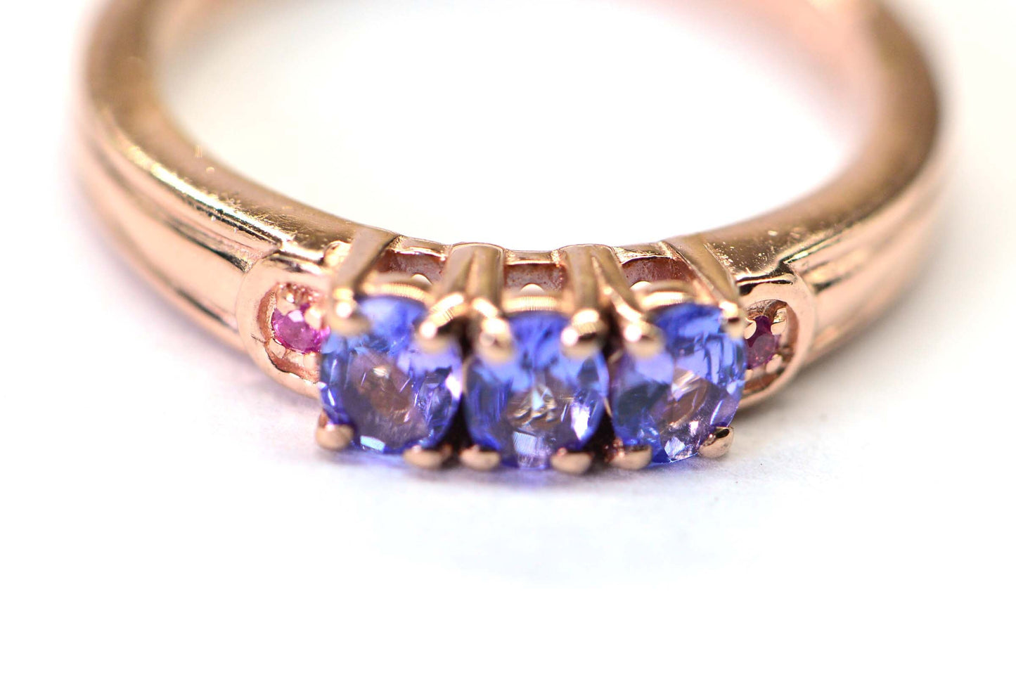 Real Tanzanite Pink Sapphire Ring: 14K Rose Gold Over Sterling Silver