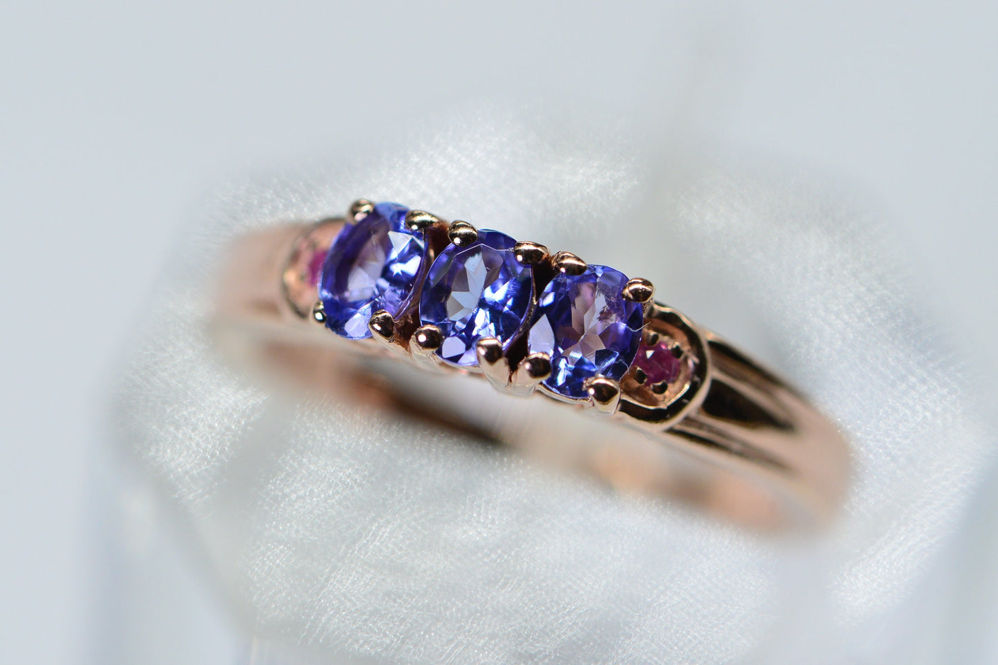 Real Tanzanite Pink Sapphire Ring: 14K Rose Gold Over Sterling Silver