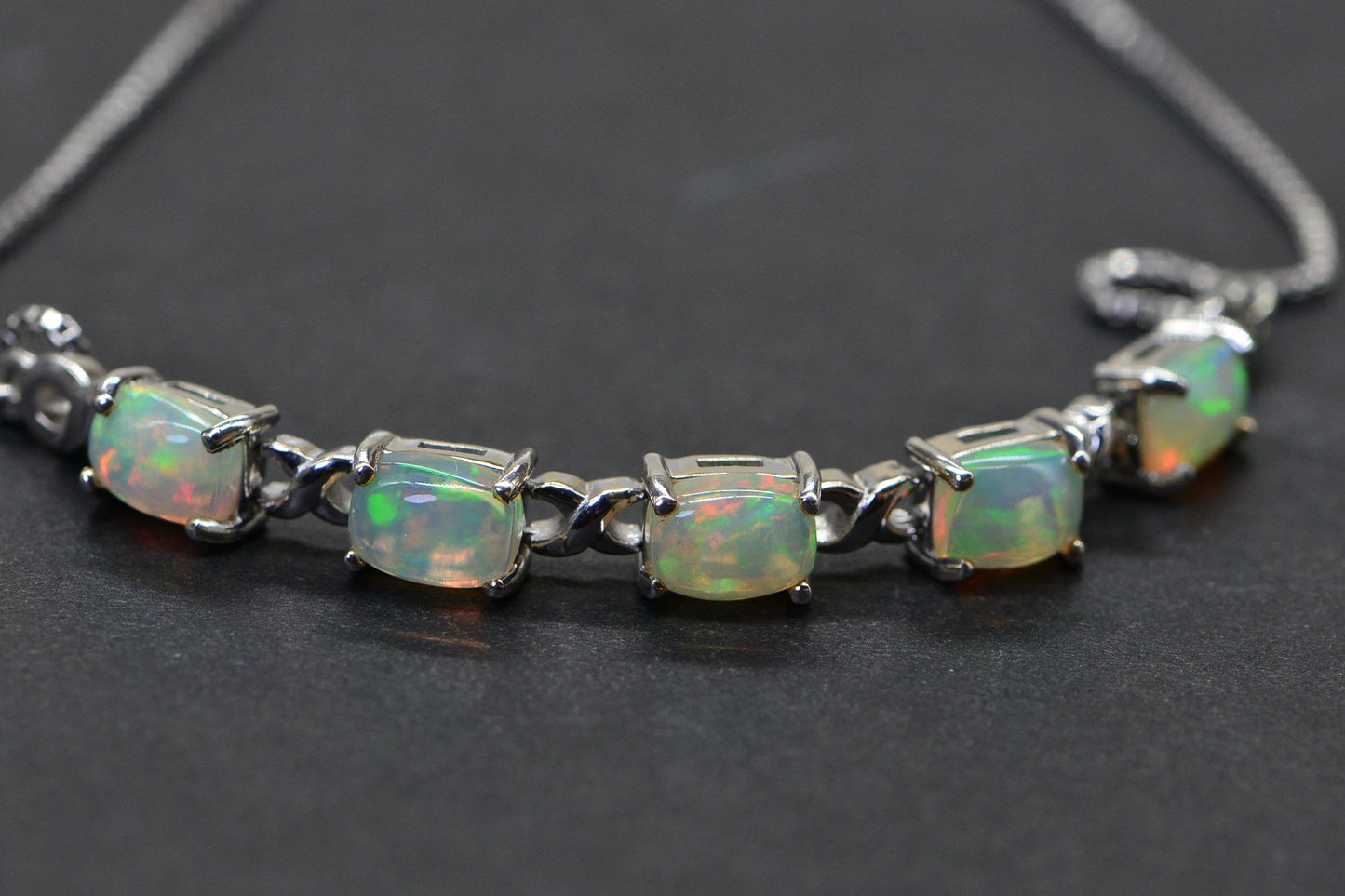 Ethiopian Welo Opal Bolo Bracelet, Emerald Cut, Sterling Silver Adjustable
