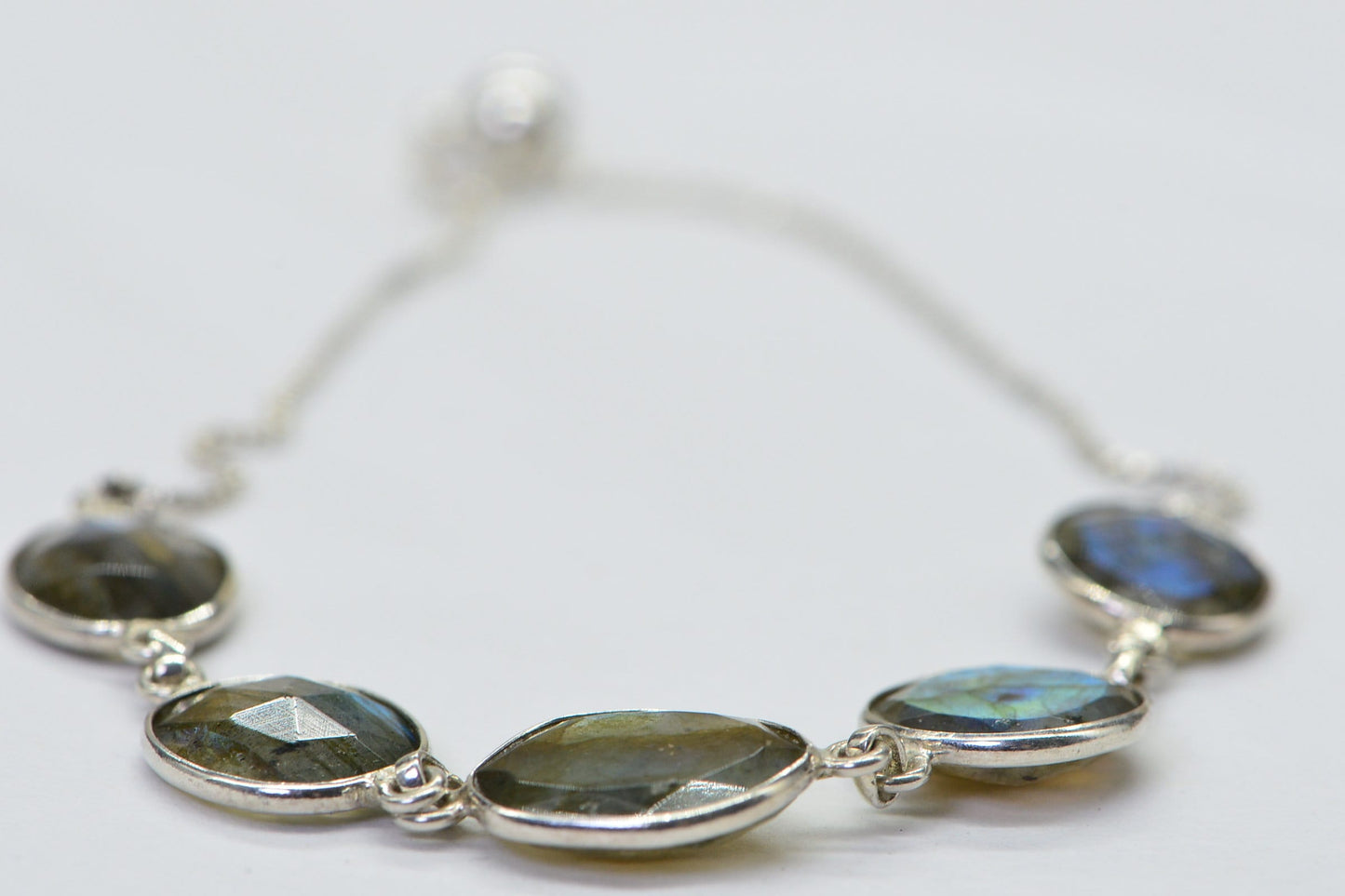 Blue Flash Labradorite Bolo Bracelet, Sterling Silver, Adjustable