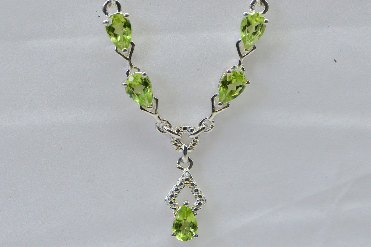 Natural Peridot Sterling Silver Necklace, Prong Set Pear Choker