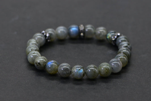 Labradorite Bracelet: 8mm Round Bead Gemstone, Boho Chakra Jewelry