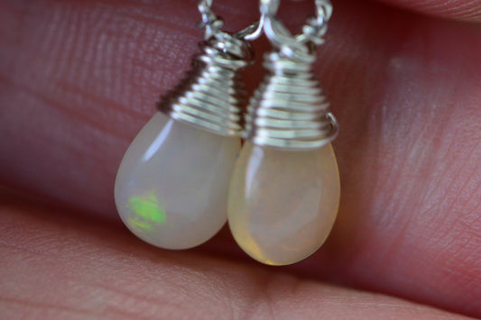 White Opal Earrings Sterling silver Tiny Earrings Jewelry Birthstone October