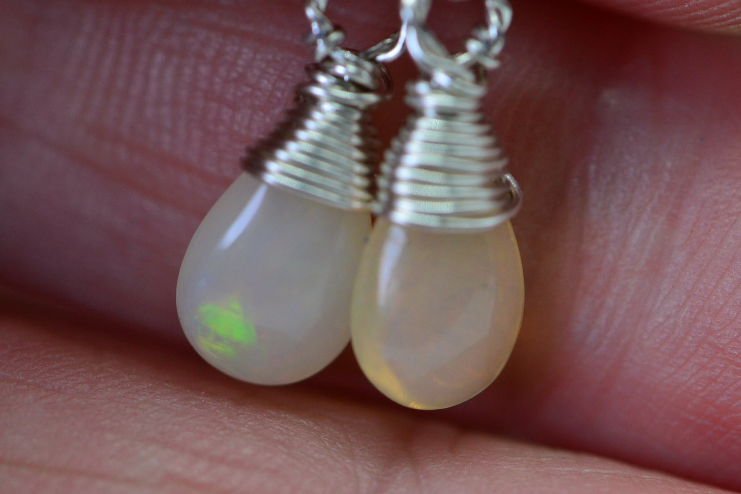 White Opal Earrings Sterling silver Tiny Earrings Jewelry Birthstone October