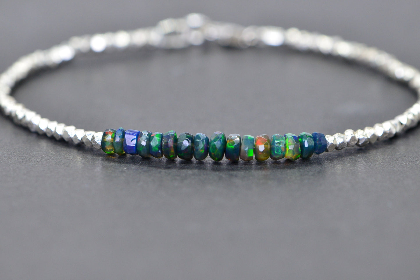 Ethiopian Opal Sterling Silver Bracelet: Delicate Stacking Bracelet