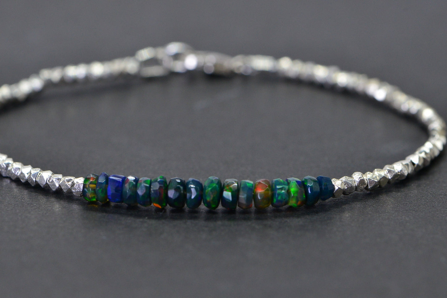 Ethiopian Opal Sterling Silver Bracelet: Delicate Stacking Bracelet