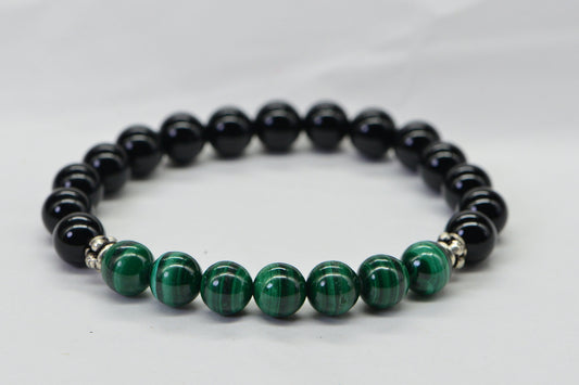 Malachite and Obsidian Bracelet: 8mm Gemstone Protection Bracelet