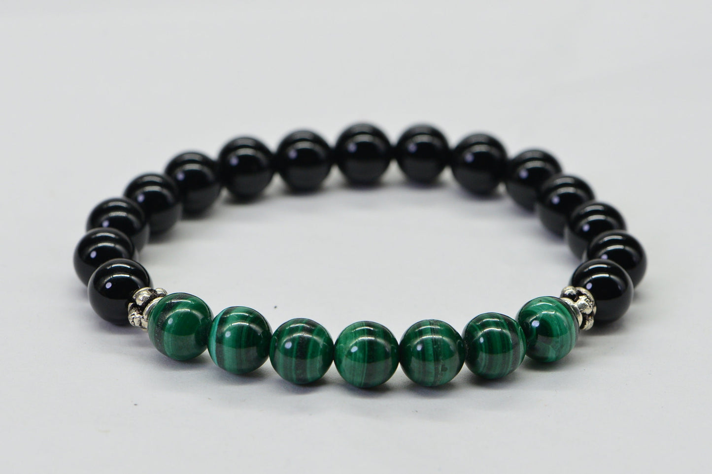 Malachite and Obsidian Bracelet: 8mm Gemstone Protection Bracelet